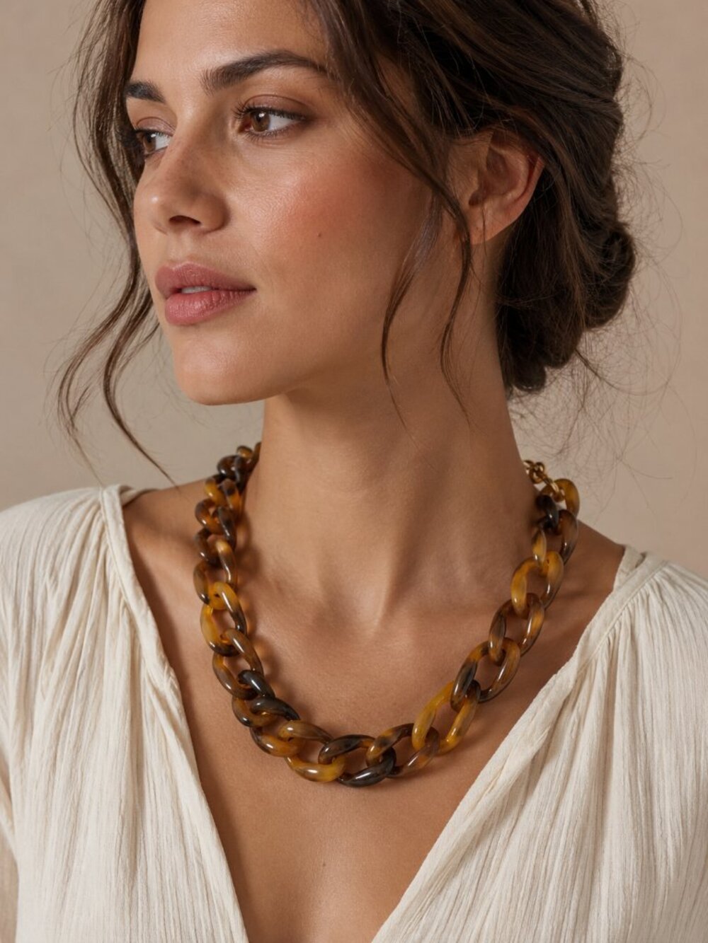 Vintage Banana Republic Tortoise Shell Acrylic Chain Link Necklace Preppy Boho